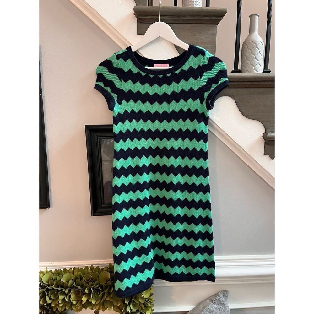Lilly Pulitzer Navy & Green Wool Cap Sleeve Sweater Dress sz XS